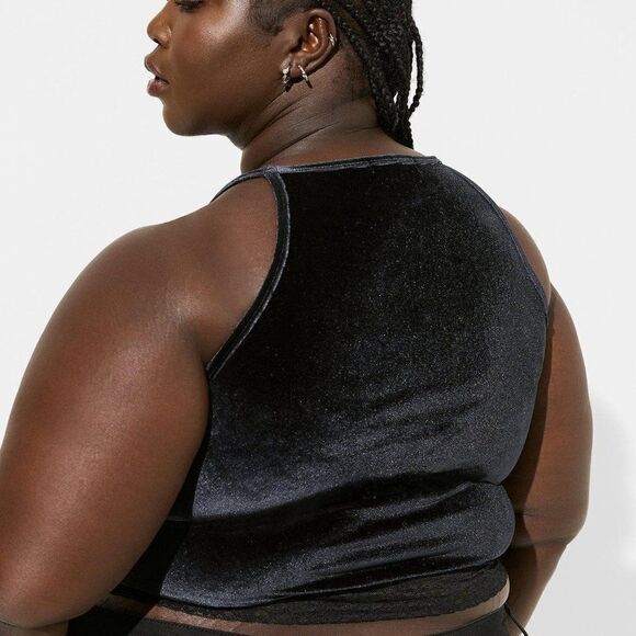 Torrid Festi Stretch Velvet Cropped High Neck Lace Trim Cami - Picture 2 of 3